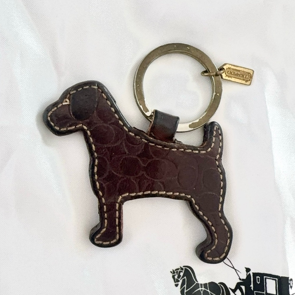 Coach Brown Leather Dog Charm with Gold Tag